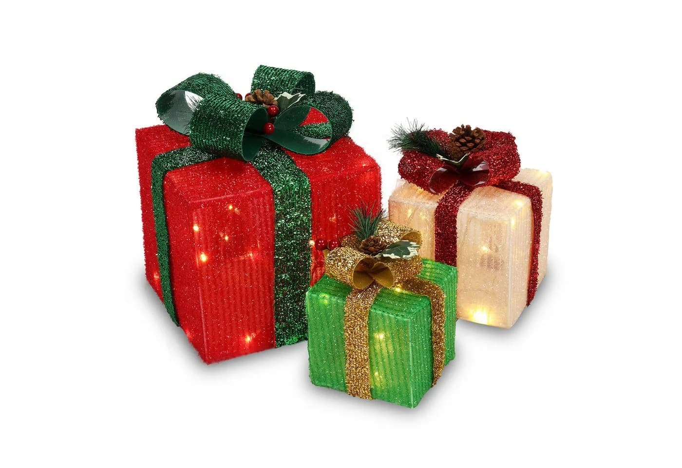 VINGLI LED Geschenkboxen 3er Set Warmweiß Kunststoff Weihnachtsdeko - Bild 2