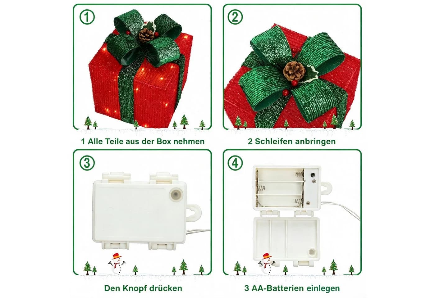 VINGLI LED Geschenkboxen 3er Set Warmweiß Kunststoff Weihnachtsdeko - Bild 3