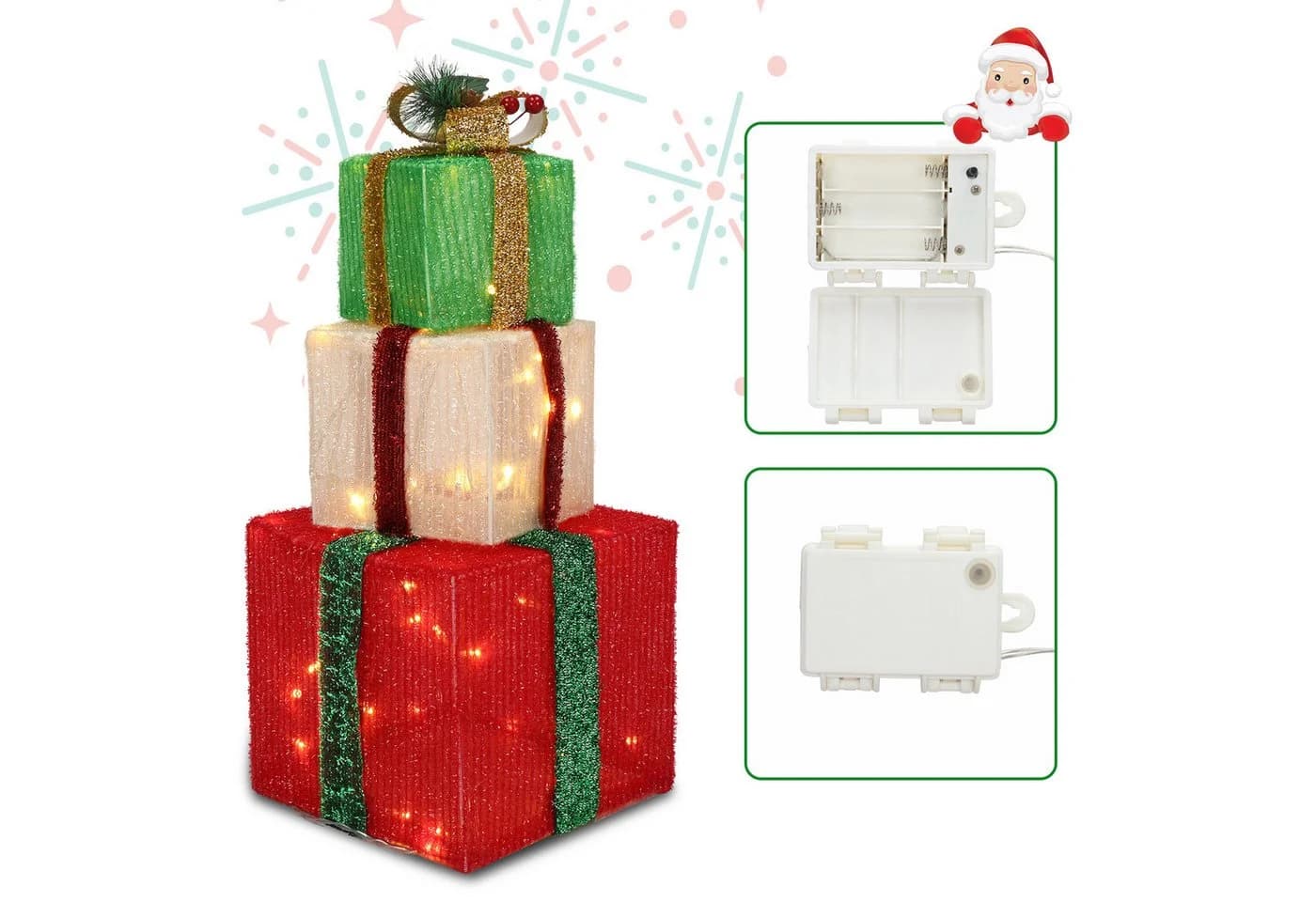VINGLI LED Geschenkboxen 3er Set Warmweiß Kunststoff Weihnachtsdeko - Bild 4
