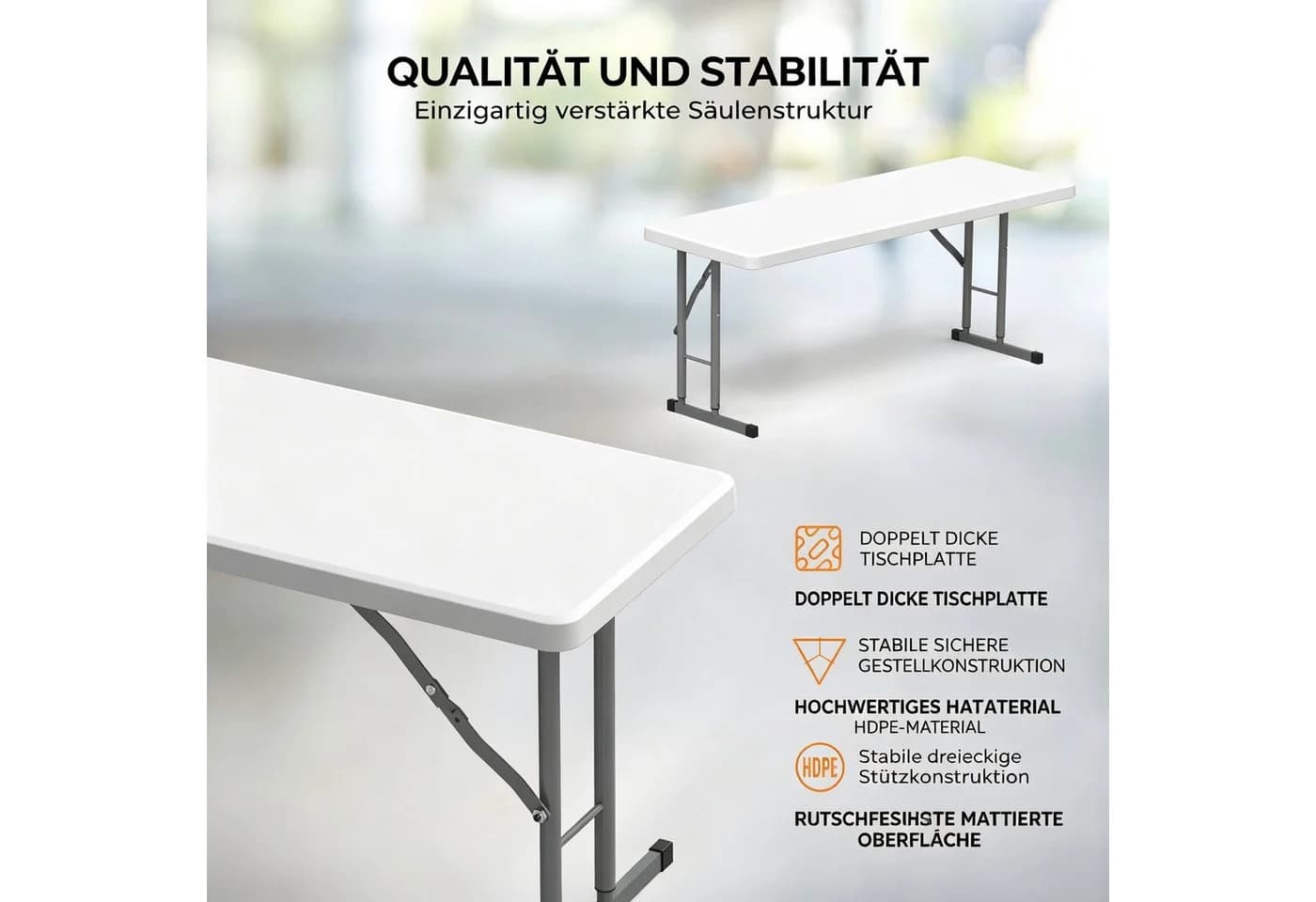 VINGLI Campingtisch Klappbar aus Kunststoff & Metall, Weiß/Schwarz - Bild 4