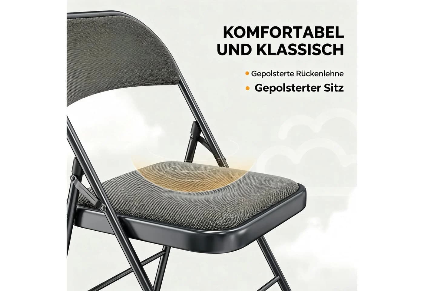 VINGLI Klappstuhl Set Gepolstert Stahl & Stoff Grau/Schwarz - Bild 3
