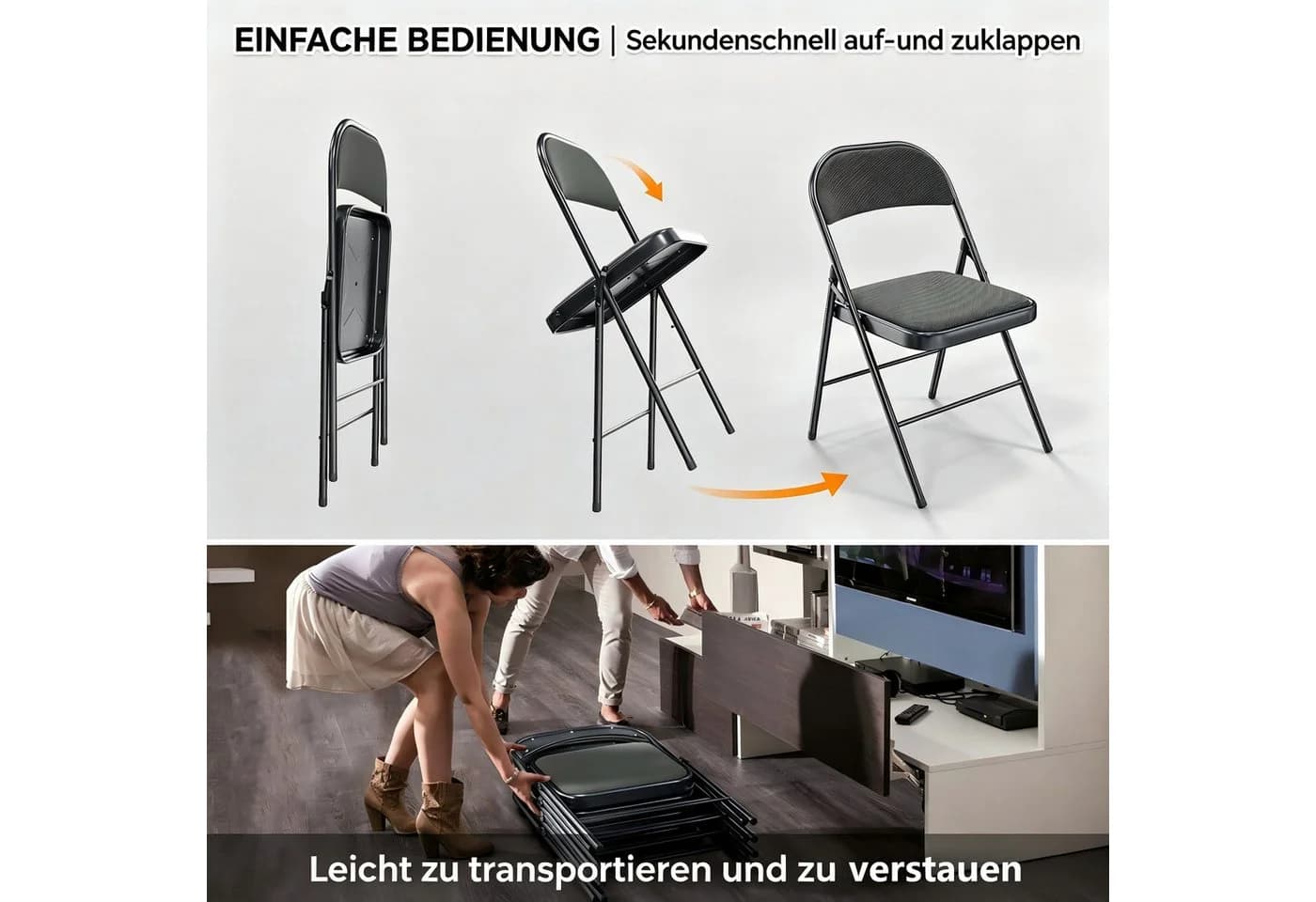 VINGLI Klappstuhl Set Gepolstert Stahl & Stoff Grau/Schwarz - Bild 4