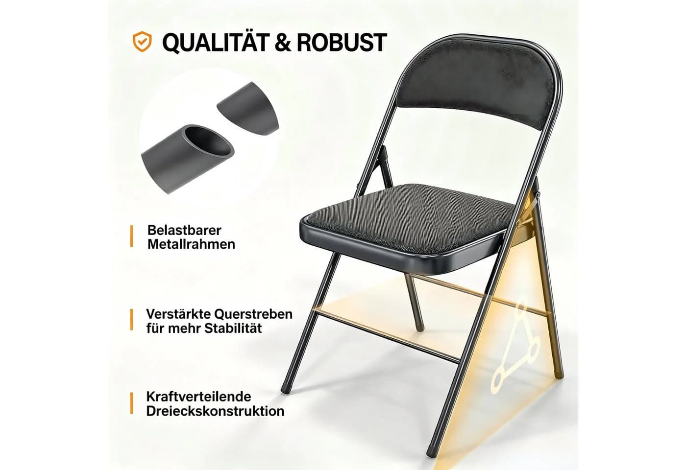 VINGLI Klappstuhl Set Gepolstert Stahl & Stoff Grau/Schwarz - Bild 5
