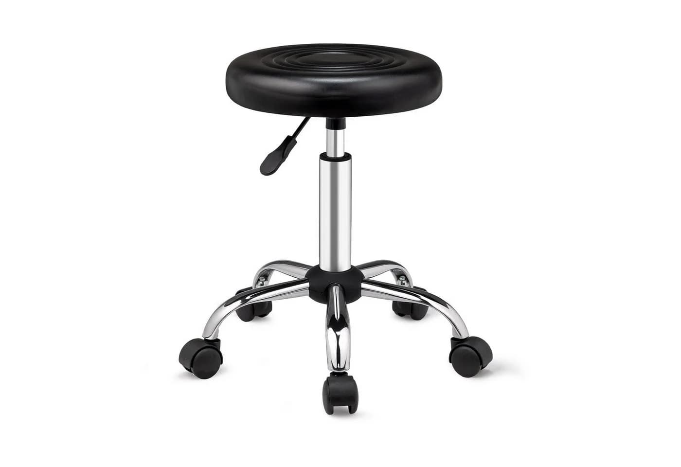 VINGLI Rollhocker mit Rädern, höhenverstellbar, PU-Leder, 360° drehbar, schwarz - Bild 2