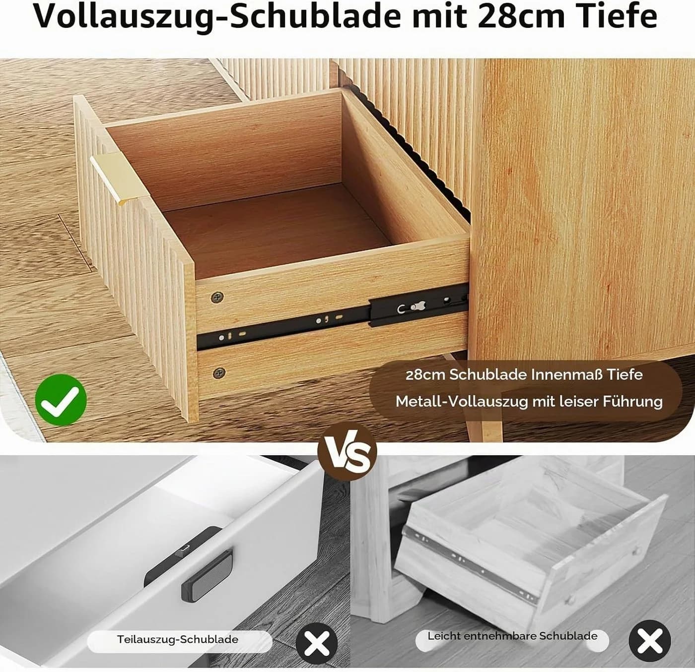 VINGLI Kommode 6 Schubladen Eiche Geriffelte Fronten - Bild 3