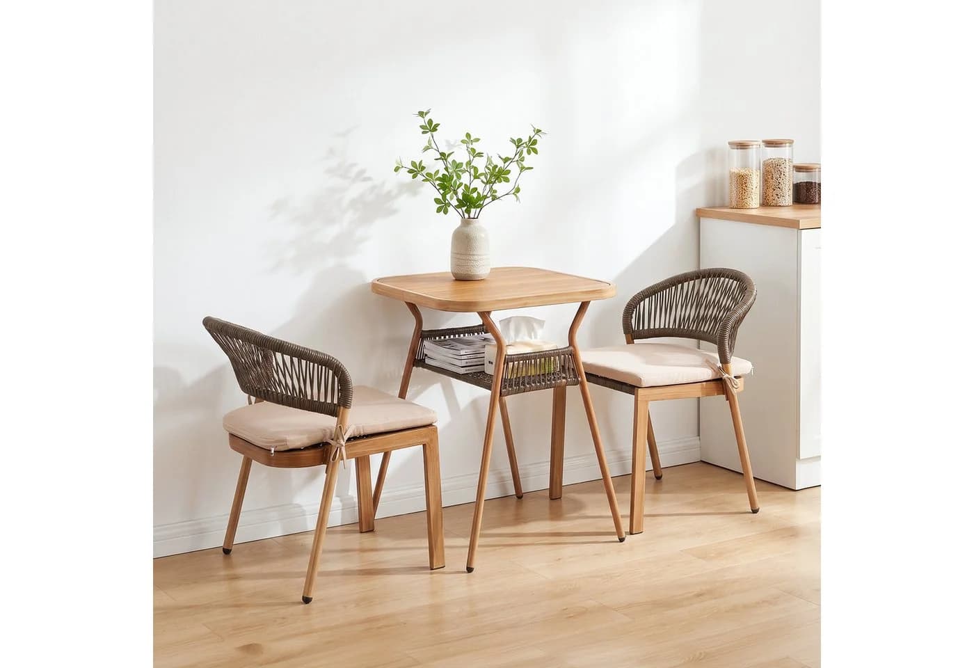 VINGLI Garten-Essgruppe 3-teilig Stapelbar Braun PE-Rattan - Bild 4