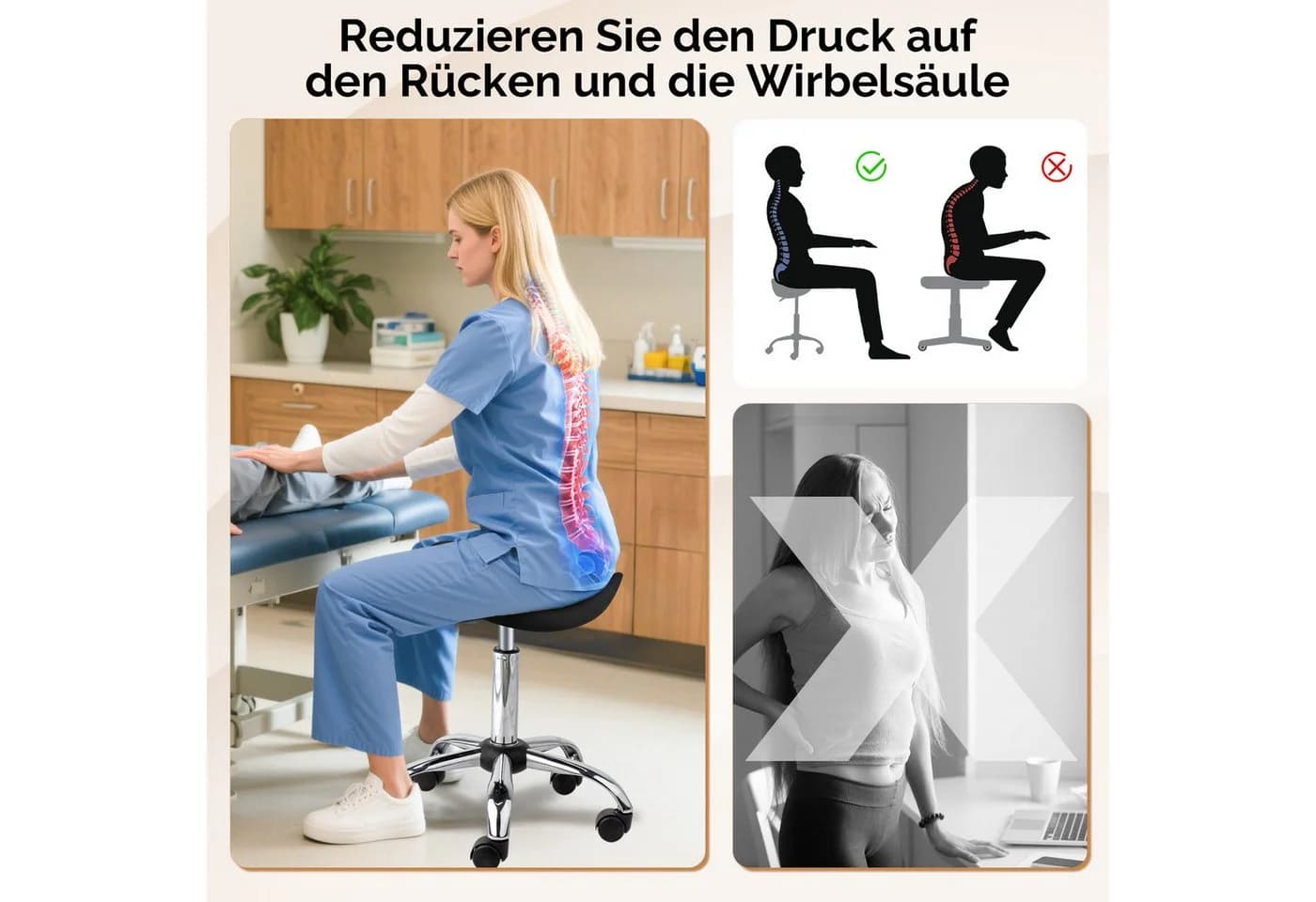 VINGLI Drehhocker Sattelhocker Schwarz höhenverstellbar mit Rollen - Bild 5