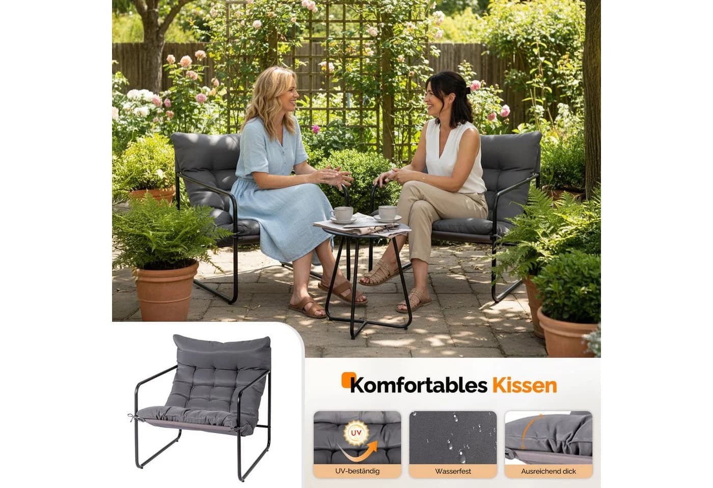 VINGLI Balkonset 3-teilig Grau/Schwarz mit Kissen - Bild 4