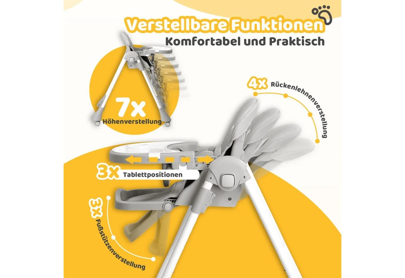 VINGLI Hochstuhl Baby ab 6 Monate Grau Multifunktionaler Babystuhl - Bild 4