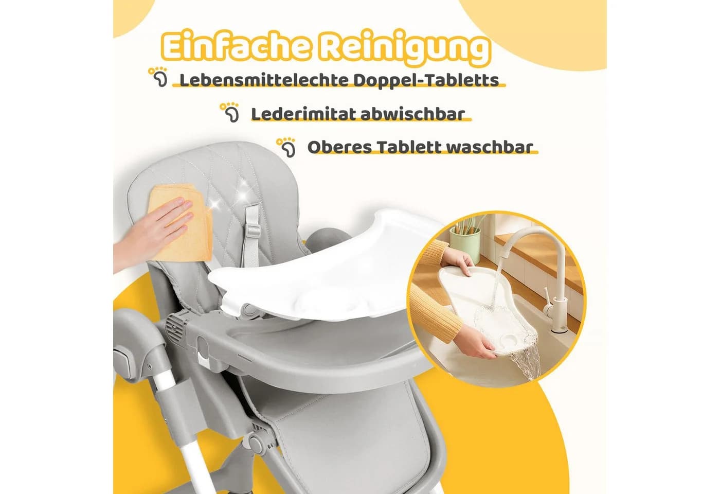 VINGLI Hochstuhl Baby ab 6 Monate Grau Multifunktionaler Babystuhl - Bild 5