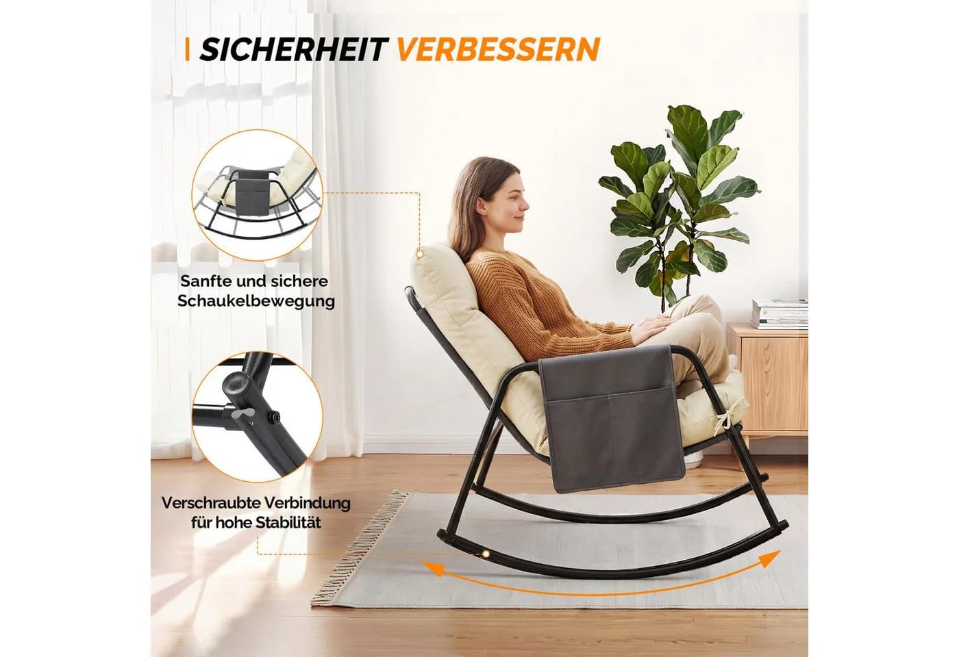 VINGLI Balkonset 3-teilig mit Schaukelstühlen und Tisch Grau/Weiß - Bild 5