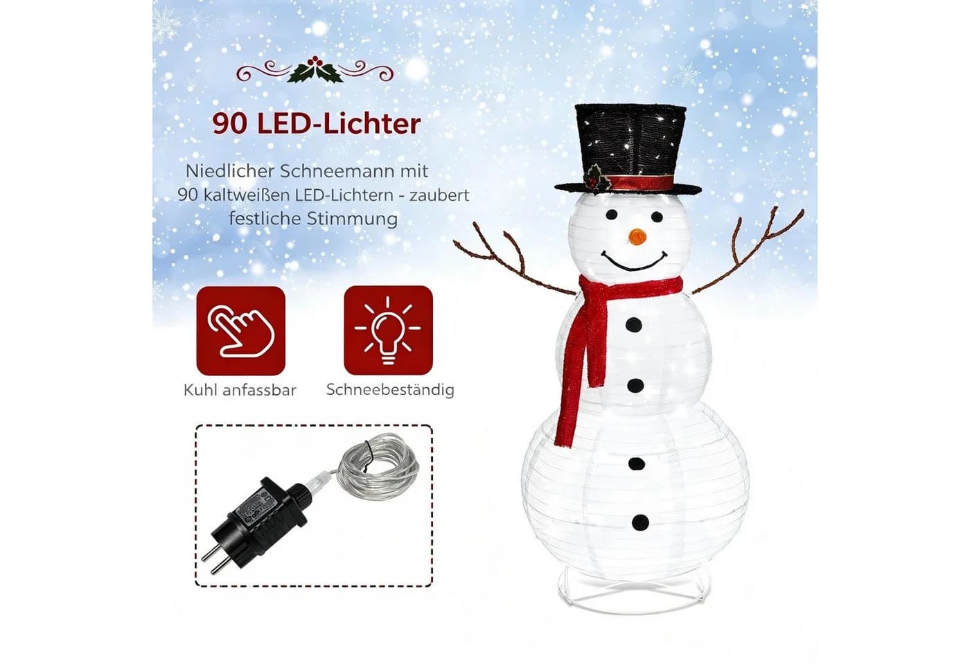 VINGLI LED Schneemann 120 cm Weihnachtsdeko innen & außen - Bild 3