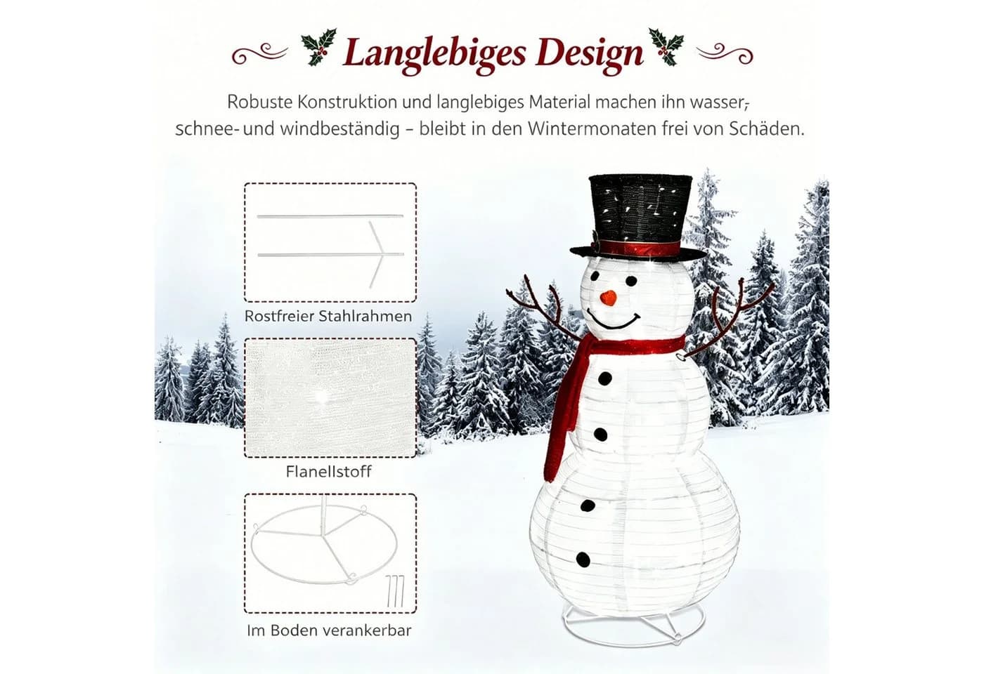 VINGLI LED Schneemann 120 cm Weihnachtsdeko innen & außen - Bild 4
