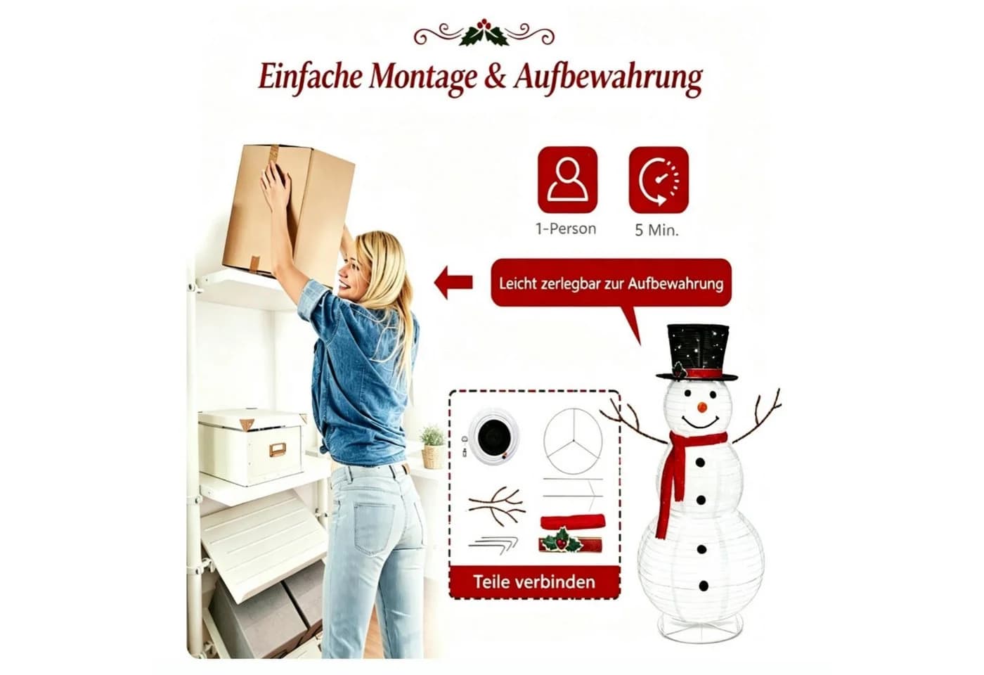 VINGLI LED Schneemann 120 cm Weihnachtsdeko innen & außen - Bild 5