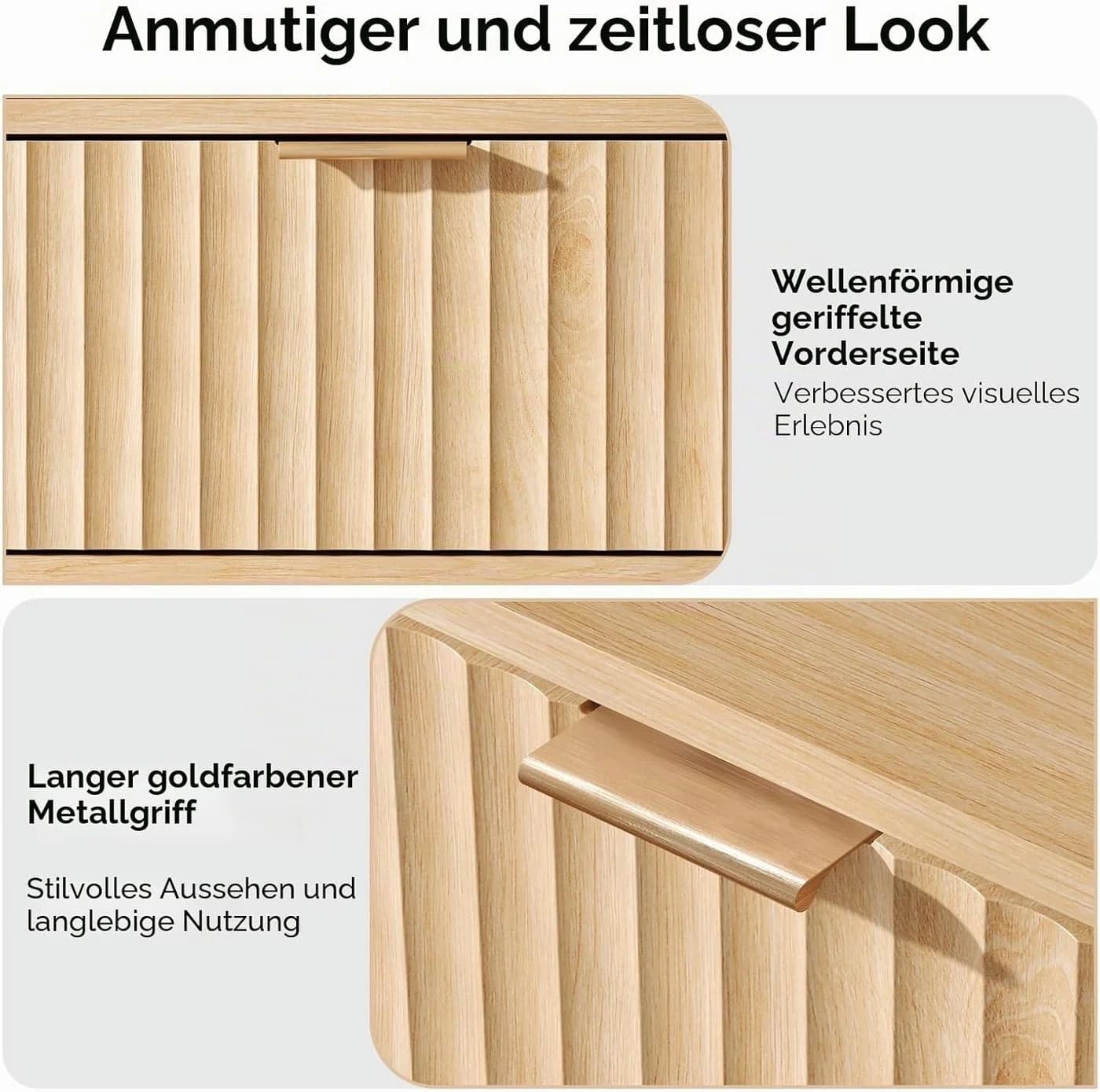 VINGLI Nachttisch mit Schublade und Ablage geriffelt - Bild 3