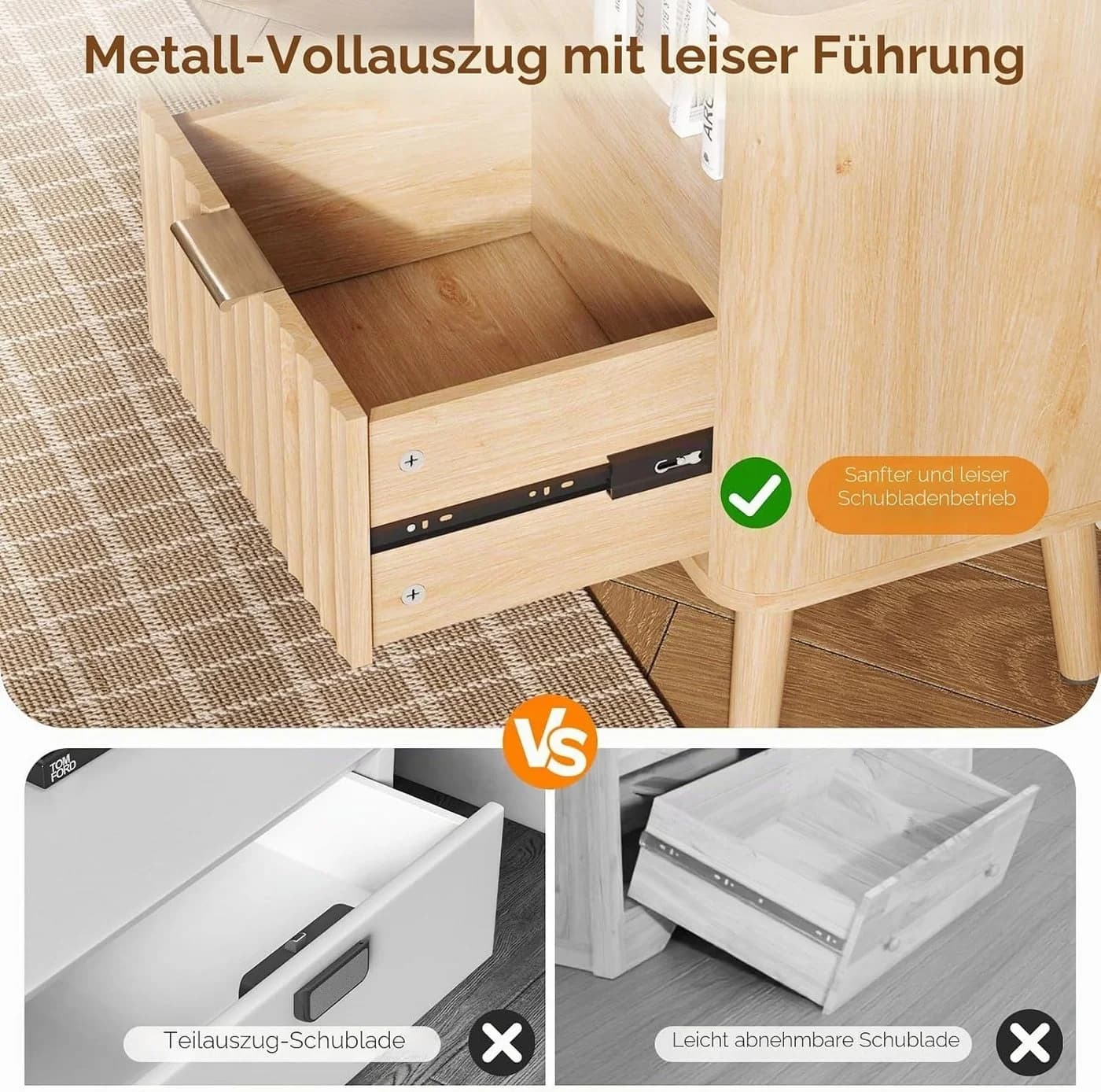 VINGLI Nachttisch mit Schublade und Ablage geriffelt - Bild 5