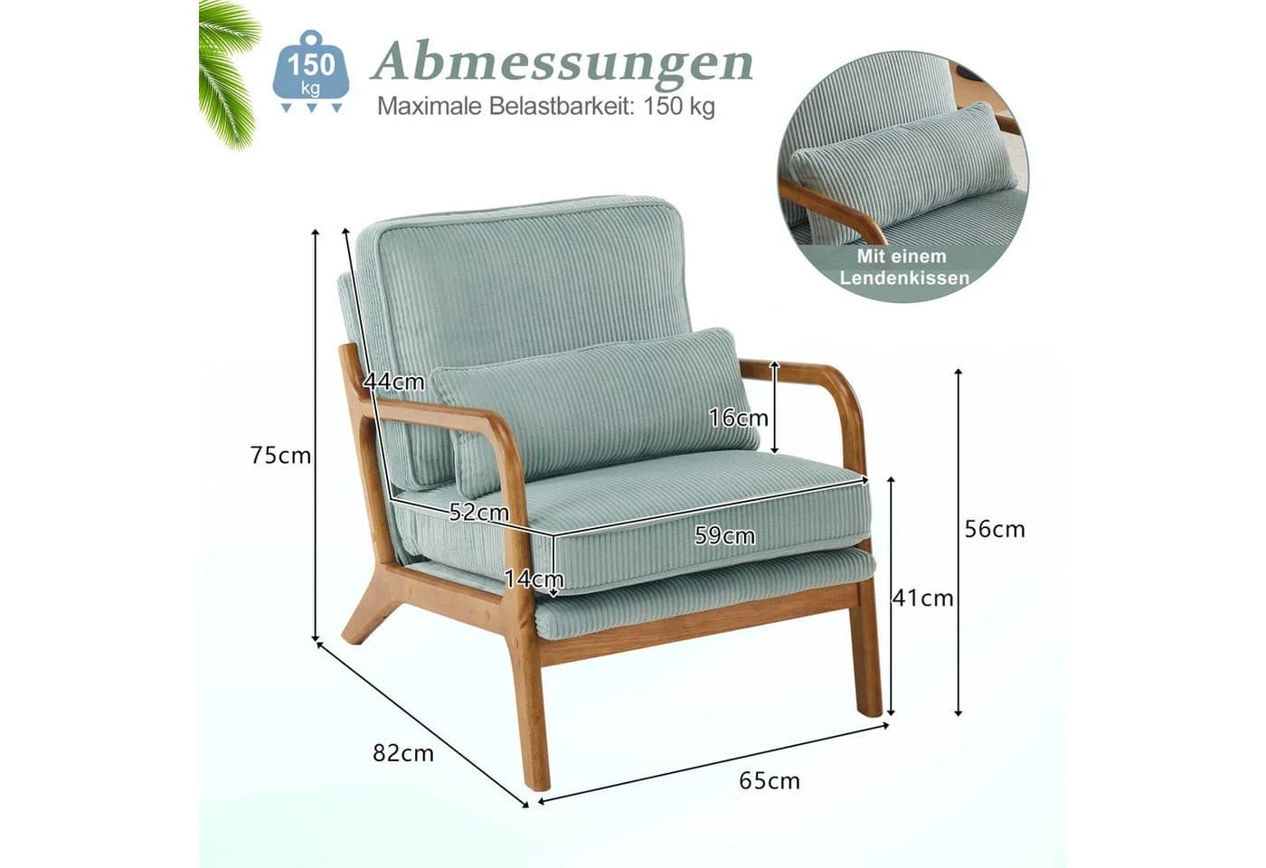 VINGLI Cocktailsessel Modern Cord-Stoff Massivholz blau