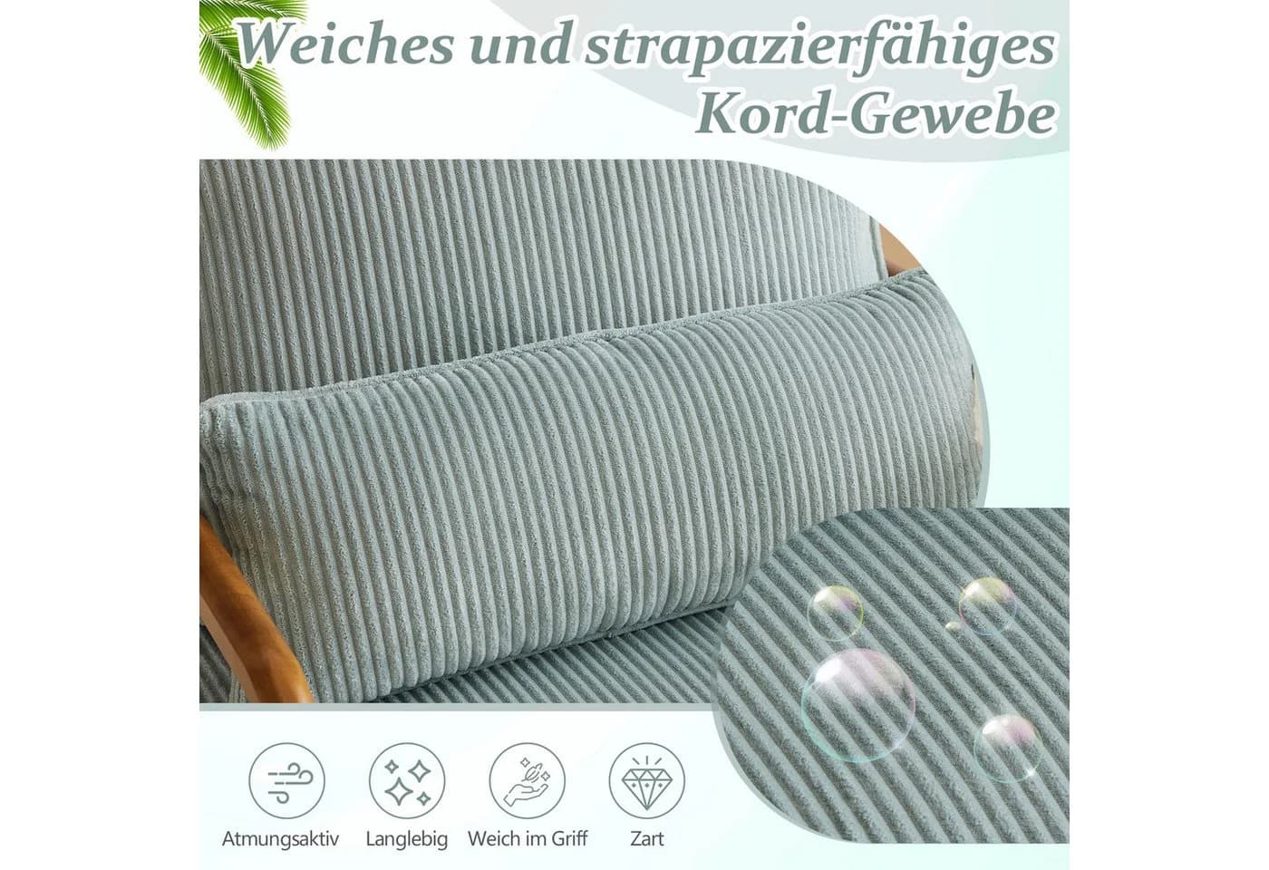VINGLI Cocktailsessel Modern Cord-Stoff Massivholz blau - Bild 4