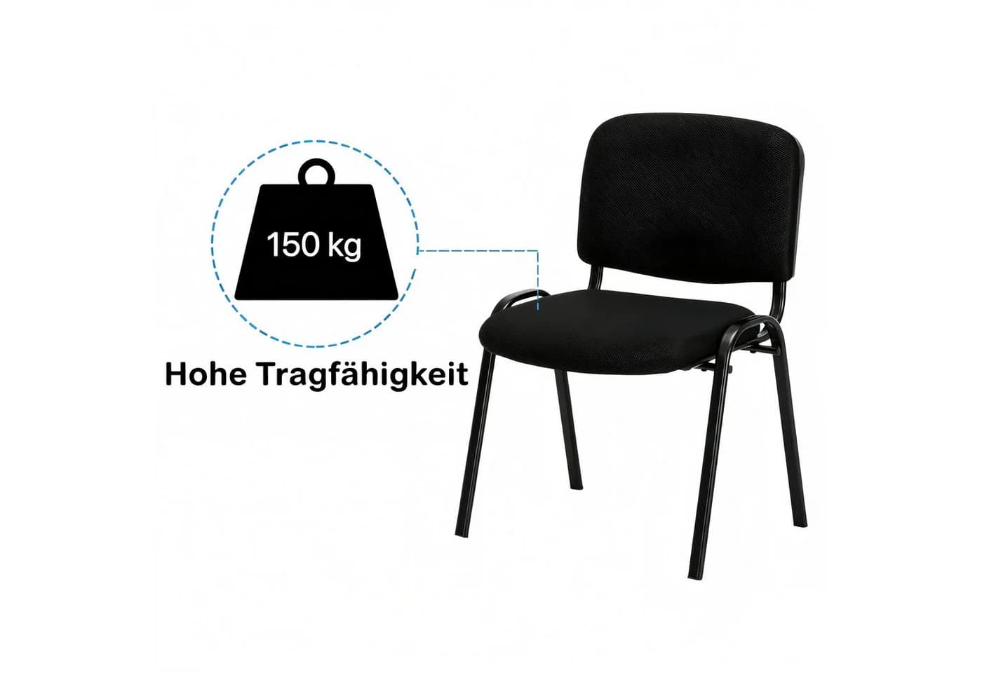 VINGLI Besucherstuhl 5er-Set Schwarz Stapelbar Armlos - Bild 4
