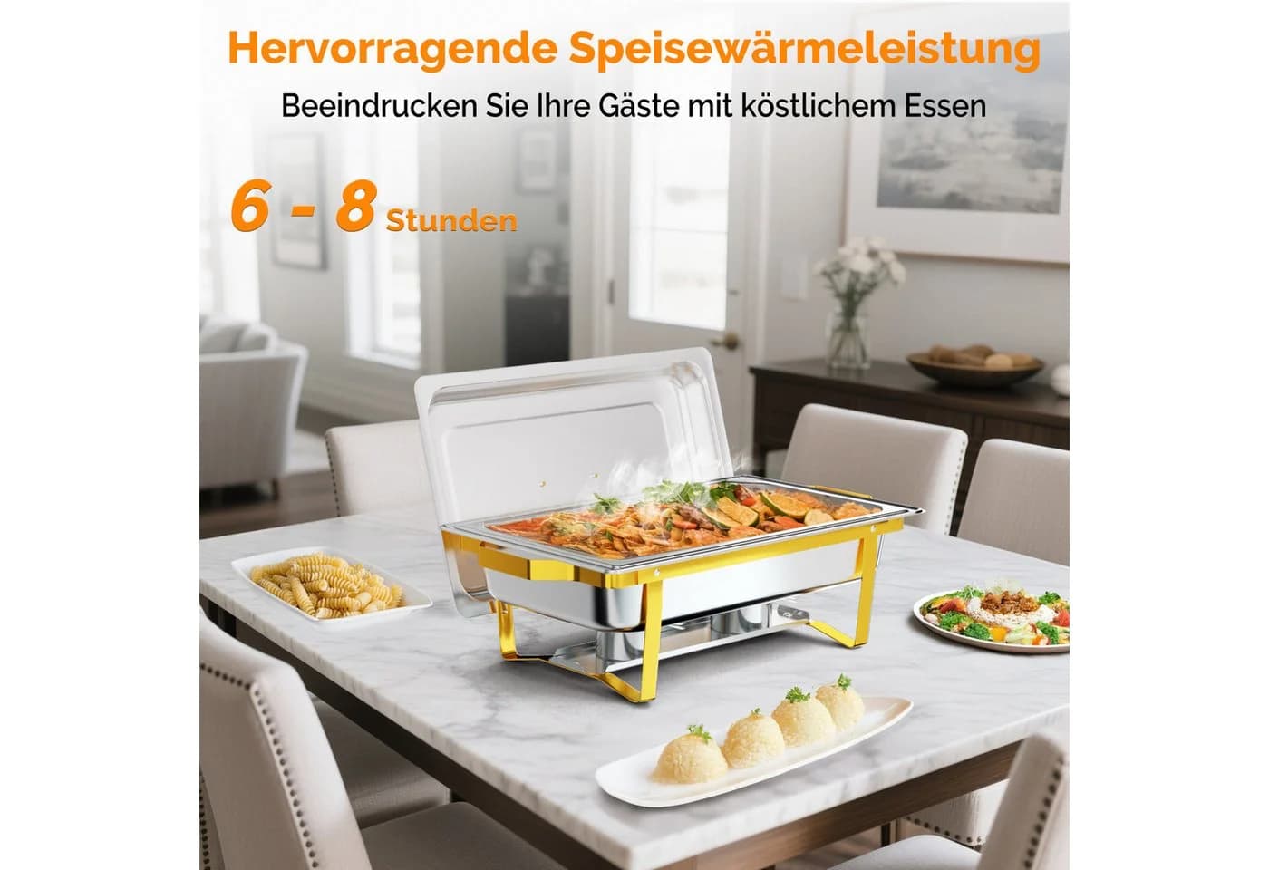VINGLI Speisenwärmer 9L Edelstahl 4-tlg. mit faltbarem Gestell