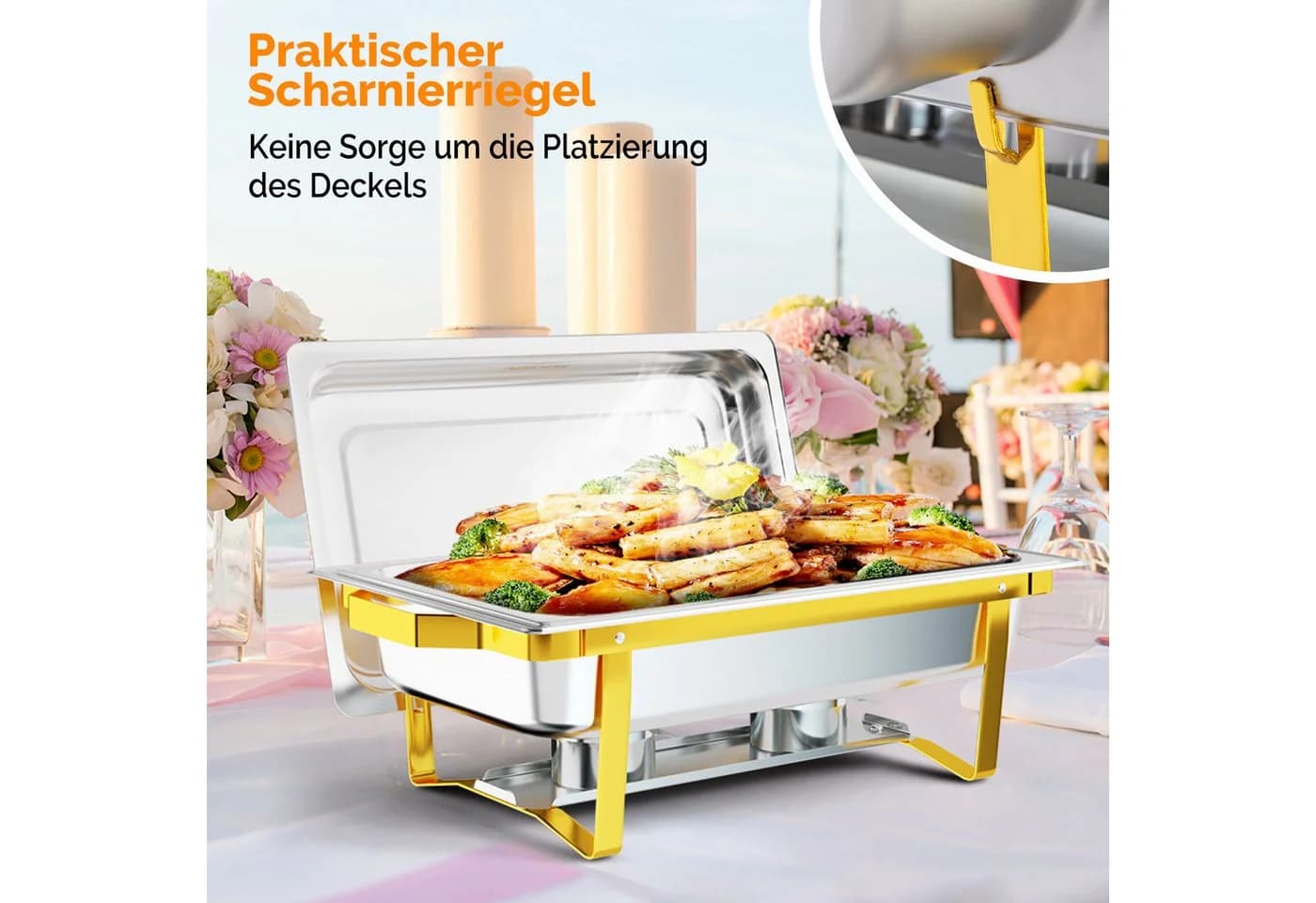 VINGLI Speisenwärmer 9L Edelstahl 4-tlg. mit faltbarem Gestell - Bild 5
