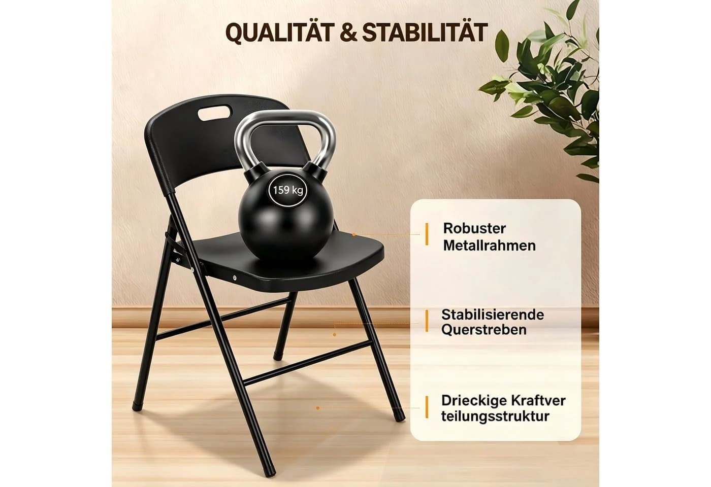 VINGLI Klappstuhl 2er Set Weiß/Schwarz Kunststoff & Metall - Bild 4