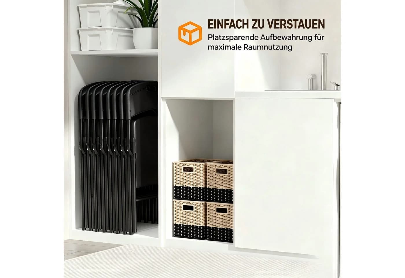 VINGLI Klappstuhl 2er Set Weiß/Schwarz Kunststoff & Metall - Bild 5