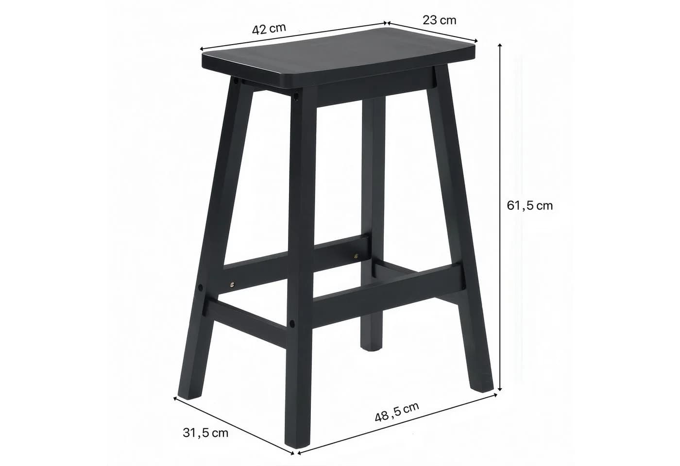 VINGLI Barhocker 2er Set Kiefernholz Schwarz Ergonomisch