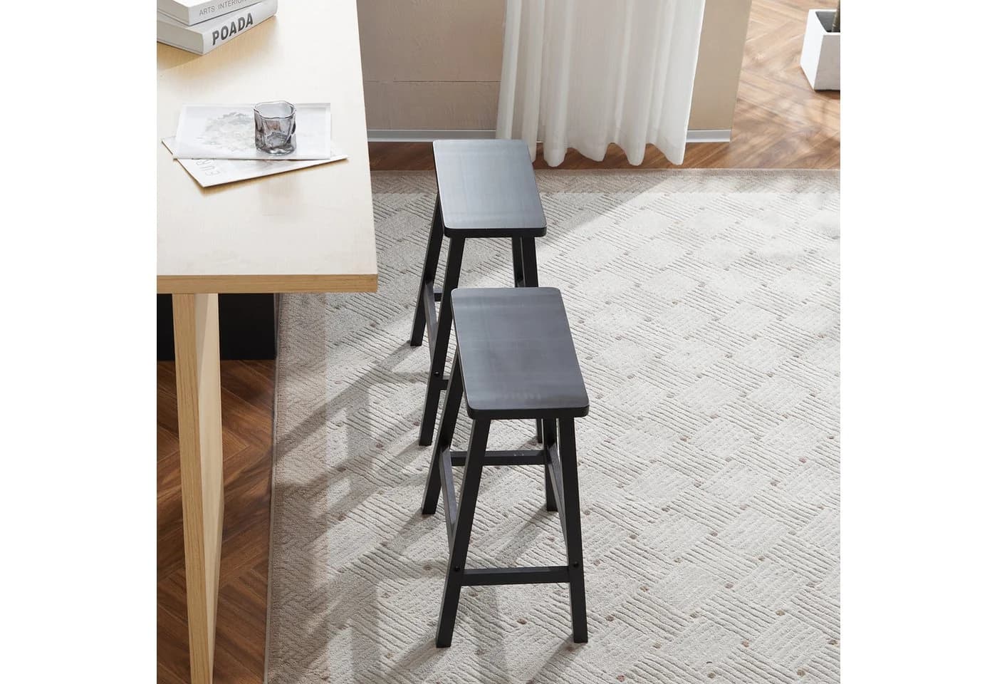 VINGLI Barhocker 2er Set Kiefernholz Schwarz Ergonomisch - Bild 5