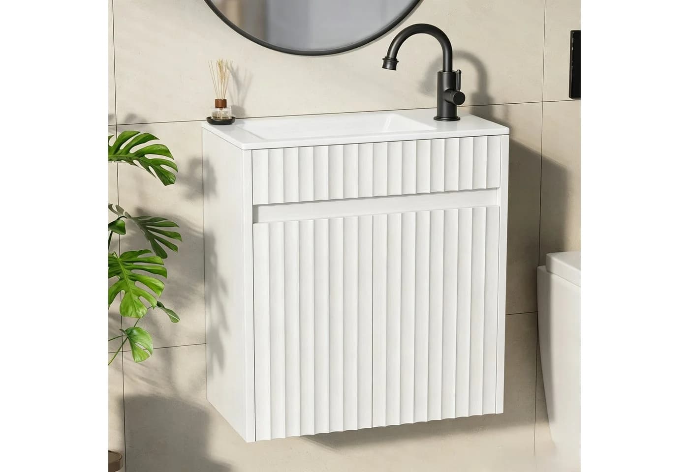 VINGLI Waschtisch mit Unterschrank Nussbaumfarbe Keramik
