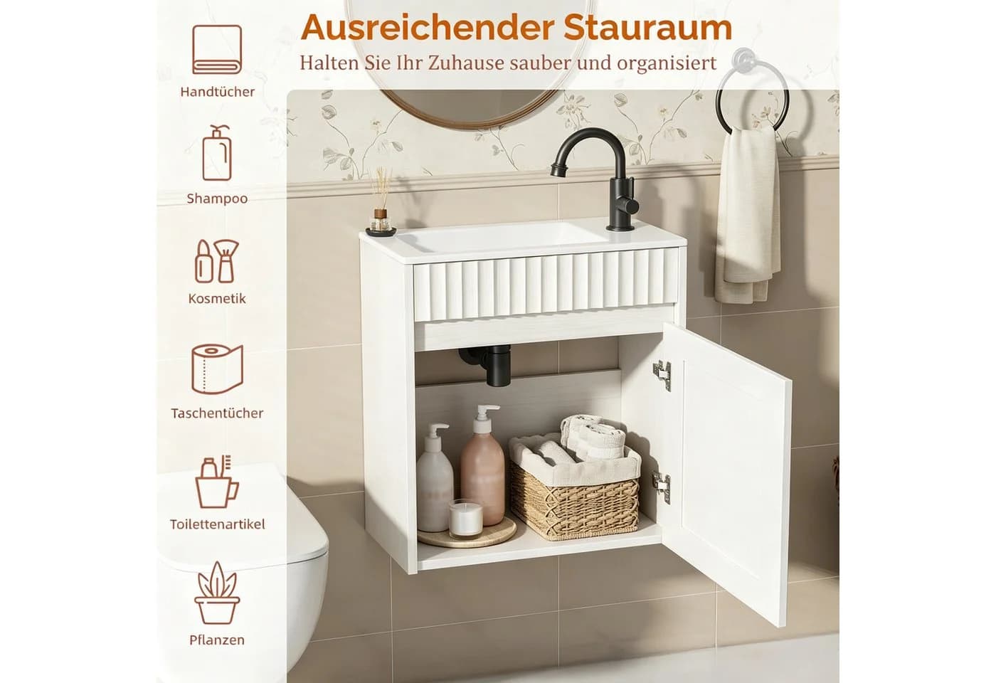 VINGLI Waschtisch mit Unterschrank Nussbaumfarbe Keramik - Bild 3