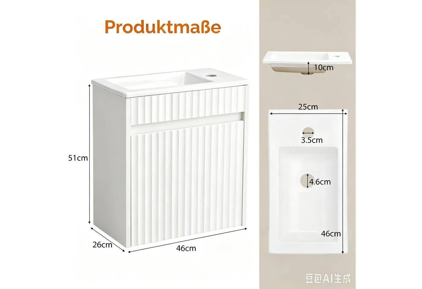 VINGLI Waschtisch mit Unterschrank Nussbaumfarbe Keramik - Bild 4