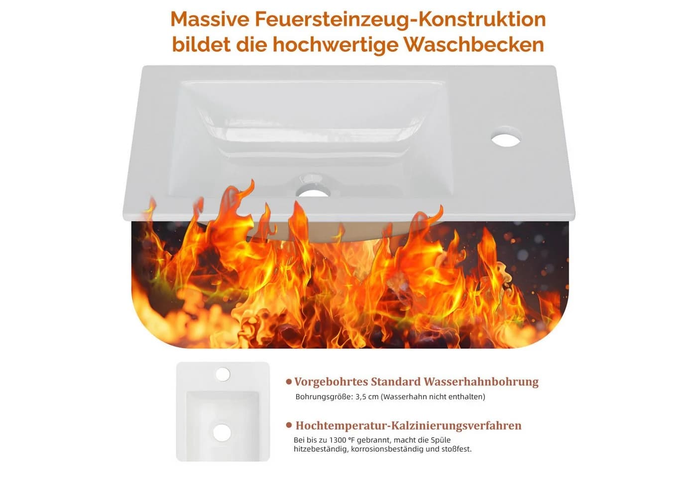 VINGLI Waschtisch mit Unterschrank Nussbaumfarbe Keramik - Bild 5