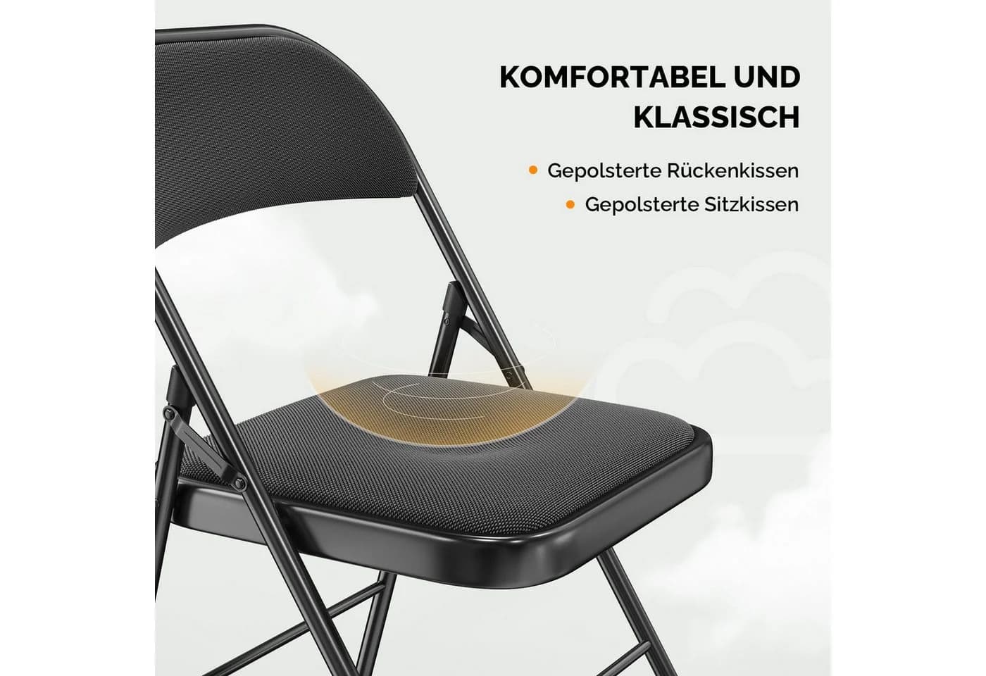 VINGLI Klappstuhl Set Gepolstert Stahl & Stoff Schwarz/Grau - Bild 5