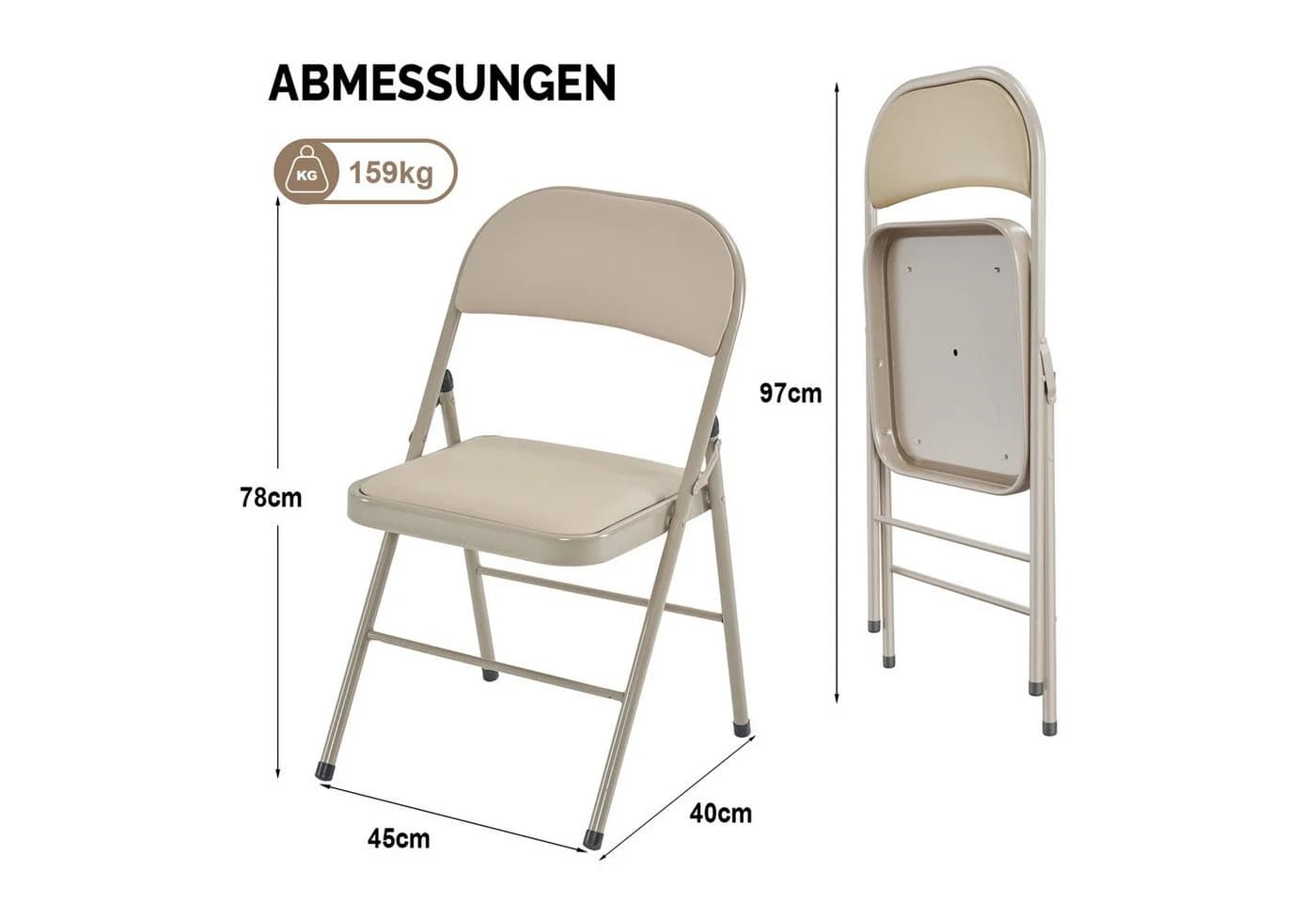 VINGLI Klappstuhl 4er/6er Set Stahlrahmen PVC Grau/Hellbraun