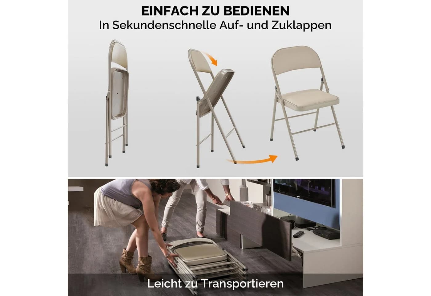 VINGLI Klappstuhl 4er/6er Set Stahlrahmen PVC Grau/Hellbraun - Bild 3