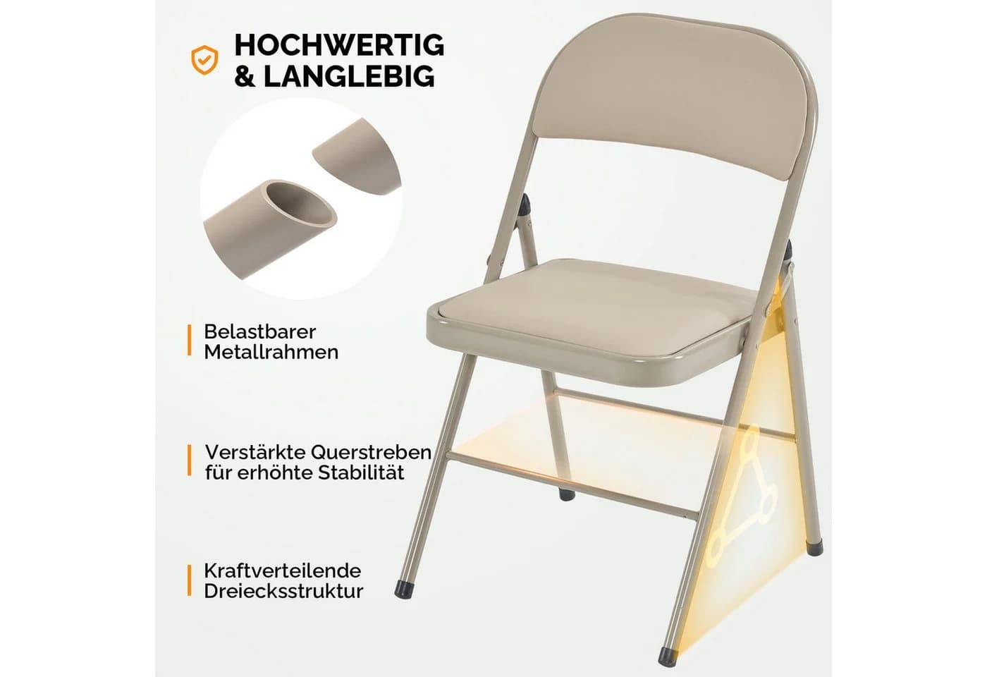VINGLI Klappstuhl 4er/6er Set Stahlrahmen PVC Grau/Hellbraun - Bild 4