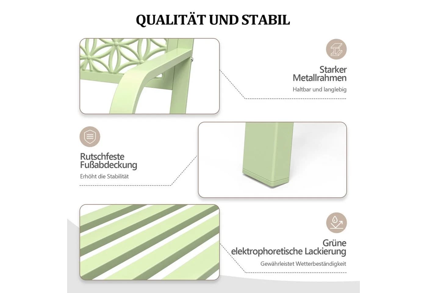 VINGLI Gartenbank Metall 2-Sitzer Grün Wetterfest