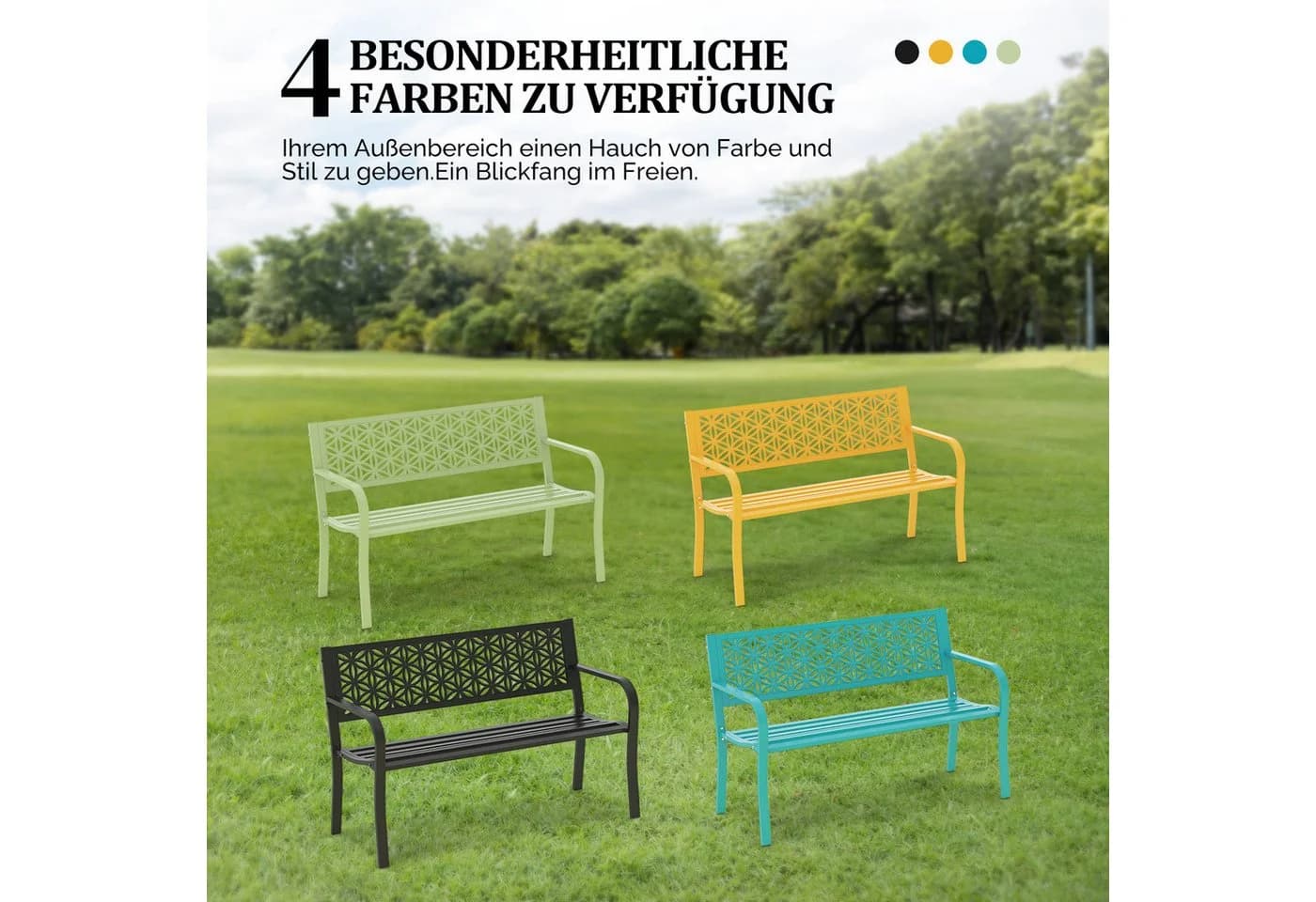 VINGLI Gartenbank Metall 2-Sitzer Grün Wetterfest - Bild 4