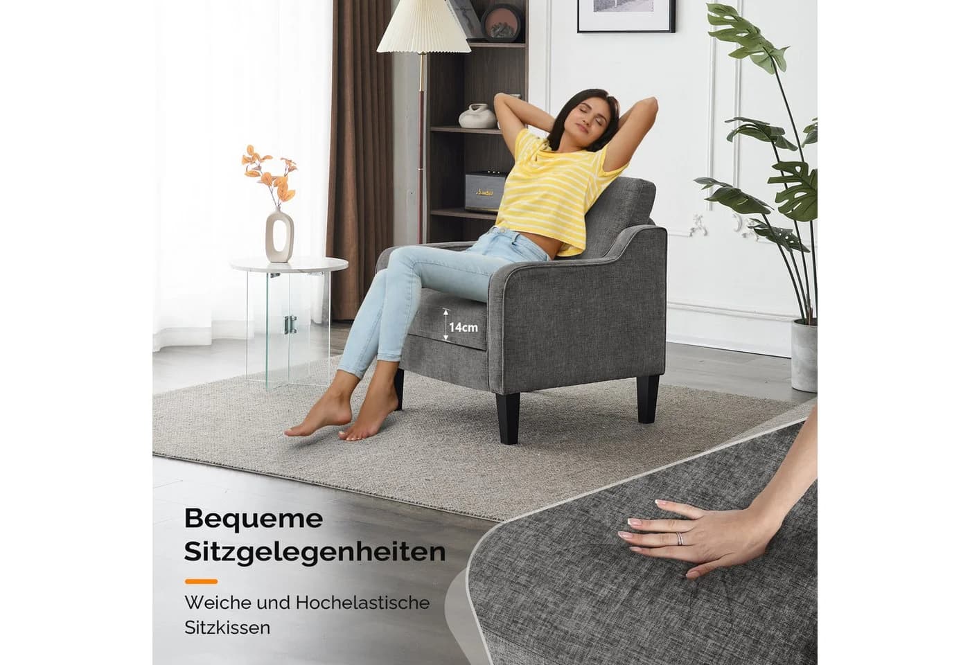 VINGLI Chenille Sessel Grau mit Holzbeinen - Bild 5