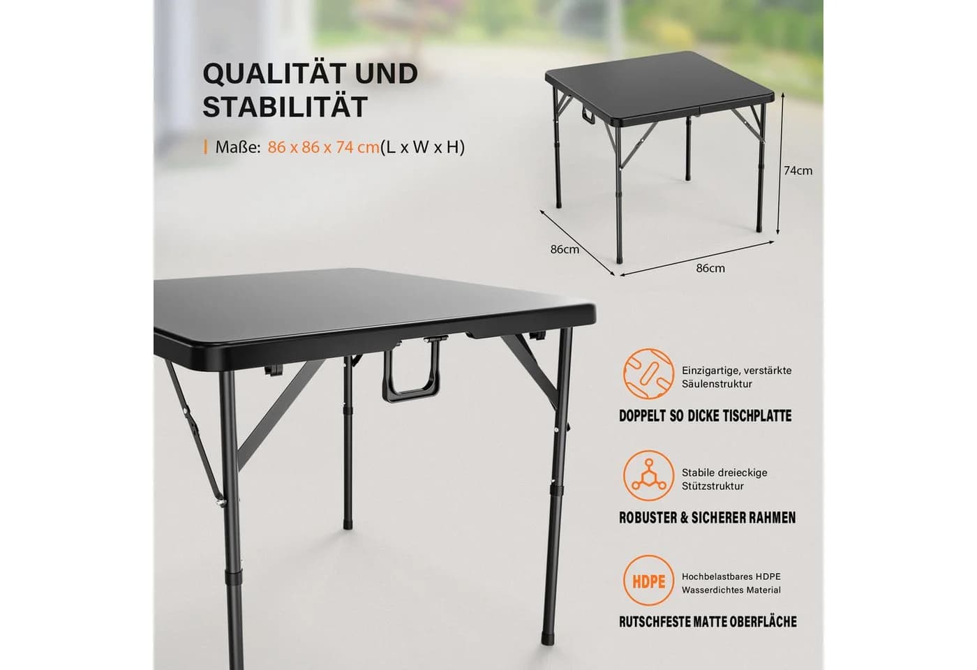 VINGLI Campingtisch Klappbar Schwarz/Weiß Wetterfest