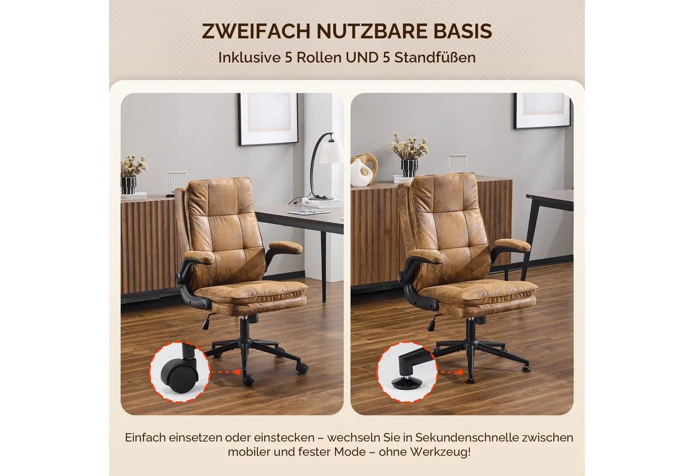 VINGLI Ergonomischer Drehstuhl mit klappbaren Armlehnen und PU-Leder Bezug - Bild 4