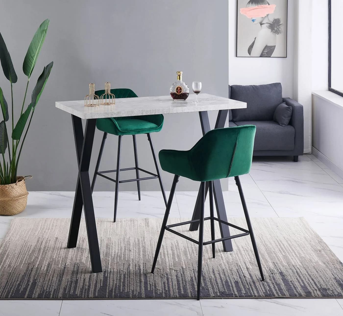 JYMTOM Barhocker Kunstleder Barhocker 2er-Set mit gepolsterter Sitz, Rücken- und Armlehnen, Metallbeinen für Küche und Esszimmer, Grün - Bild 3