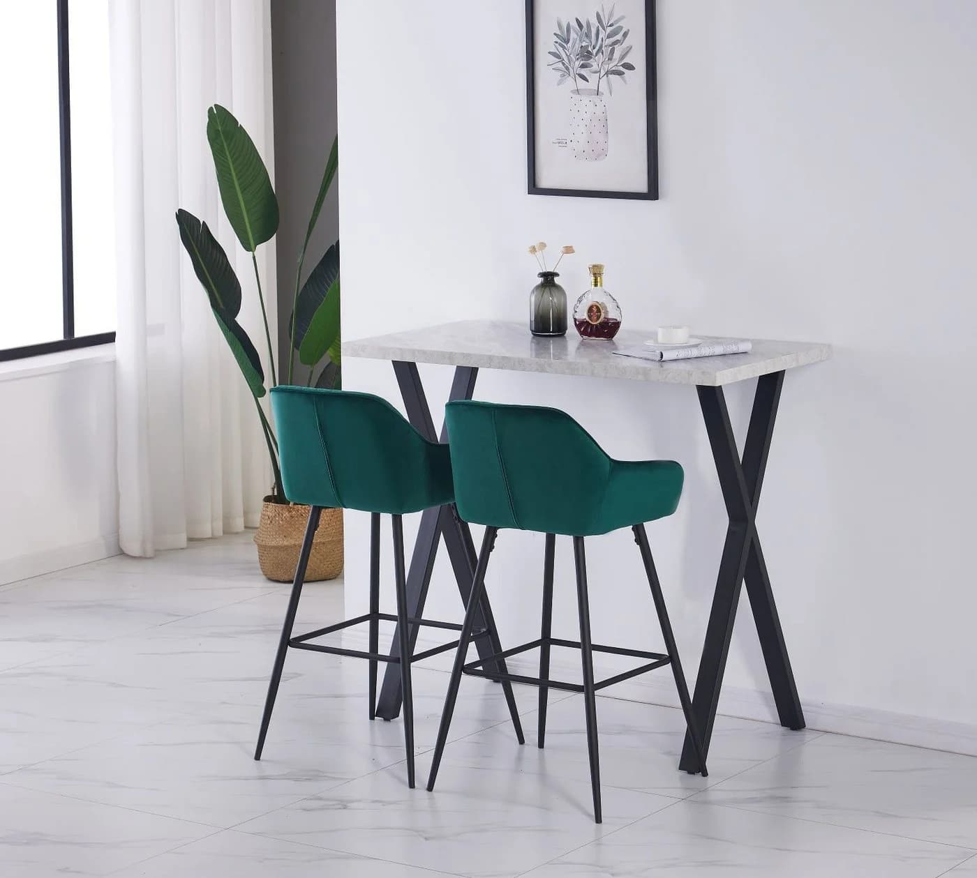 JYMTOM Barhocker Kunstleder Barhocker 2er-Set mit gepolsterter Sitz, Rücken- und Armlehnen, Metallbeinen für Küche und Esszimmer, Grün - Bild 4