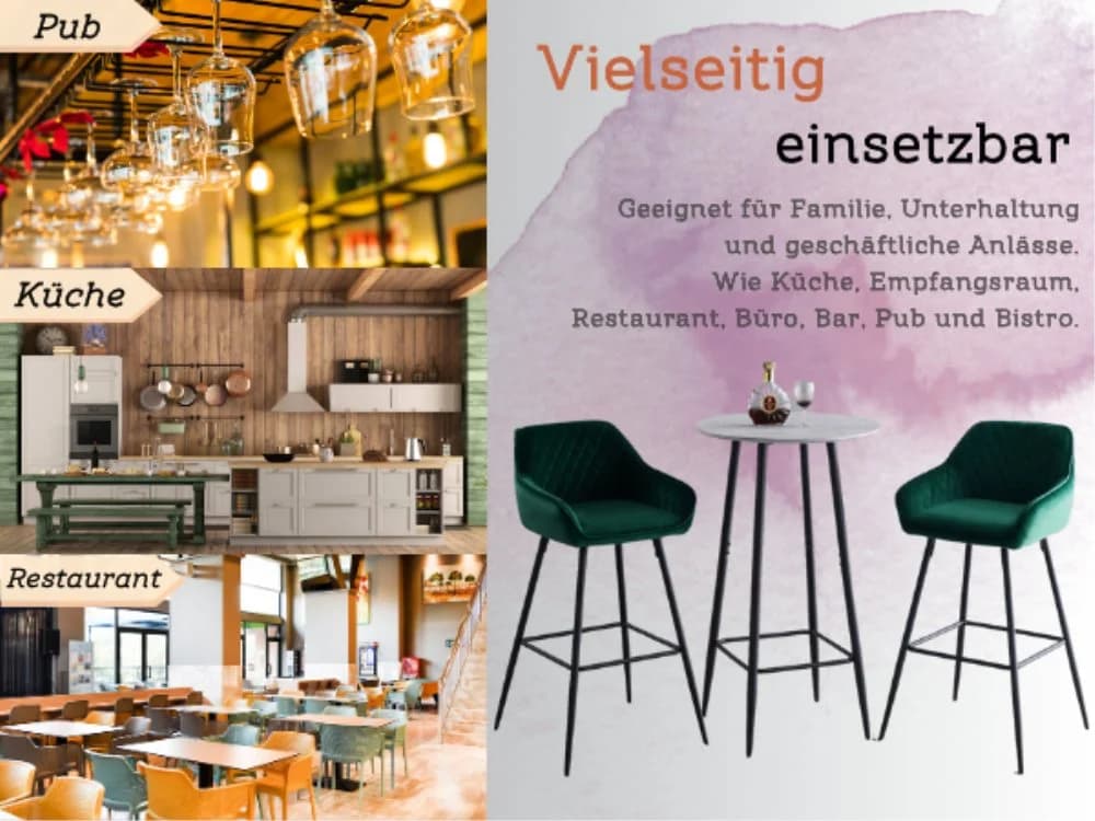 JYMTOM Barhocker Kunstleder Barhocker 2er-Set mit gepolsterter Sitz, Rücken- und Armlehnen, Metallbeinen für Küche und Esszimmer, Grün - Bild 5