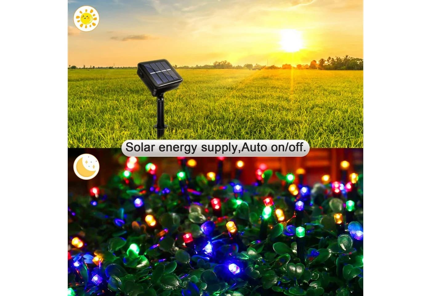 POPOLIC LED Solarleuchte Solar-Lichterkette 12m 100 LEDs 8 Modi Bunt