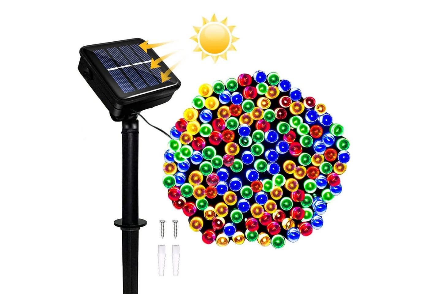 POPOLIC LED Solarleuchte Solar-Lichterkette 12m 100 LEDs 8 Modi Bunt - Bild 2