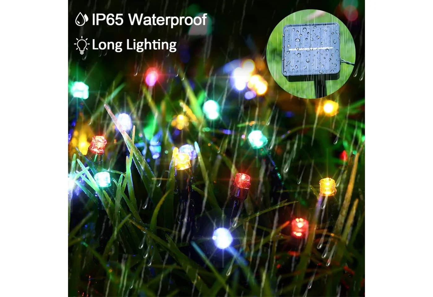POPOLIC LED Solarleuchte Solar-Lichterkette 12m 100 LEDs 8 Modi Bunt - Bild 3