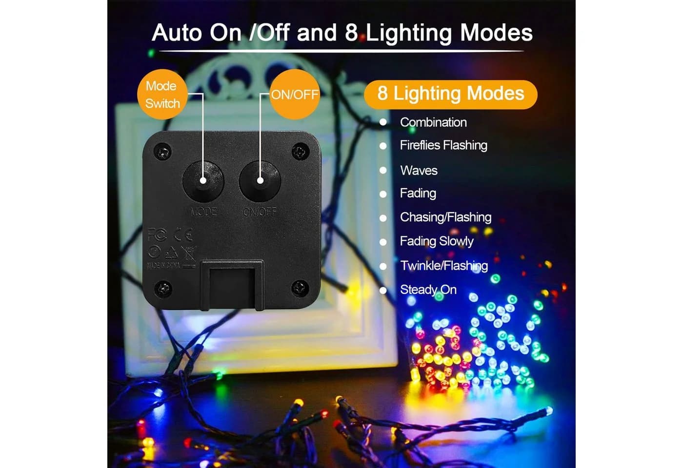 POPOLIC LED Solarleuchte Solar-Lichterkette 12m 100 LEDs 8 Modi Bunt - Bild 4