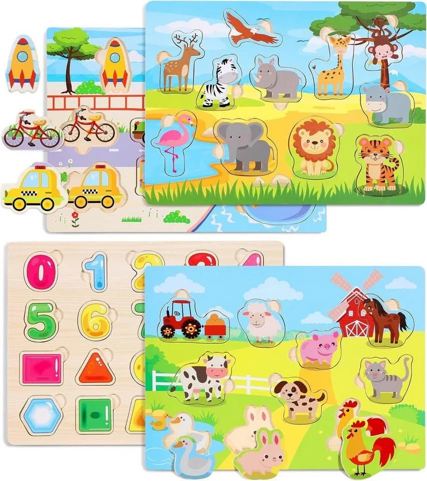 POPOLIC Steckpuzzle 4er-Set Holzpuzzle 50 Teile 5 Themen - Bild 2